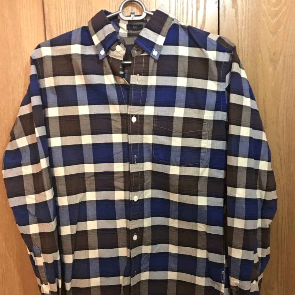 J Crew Long Sleeve Button Down Blue and Brown